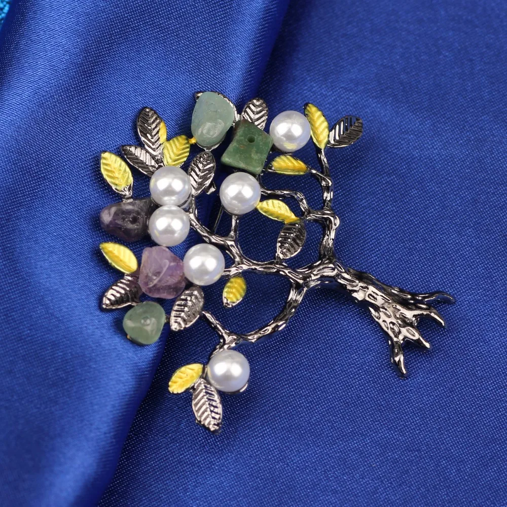 Женская Брошь в виде дерева с бусинами и натуральным камнем|brooches for women|tree broochbrooch
