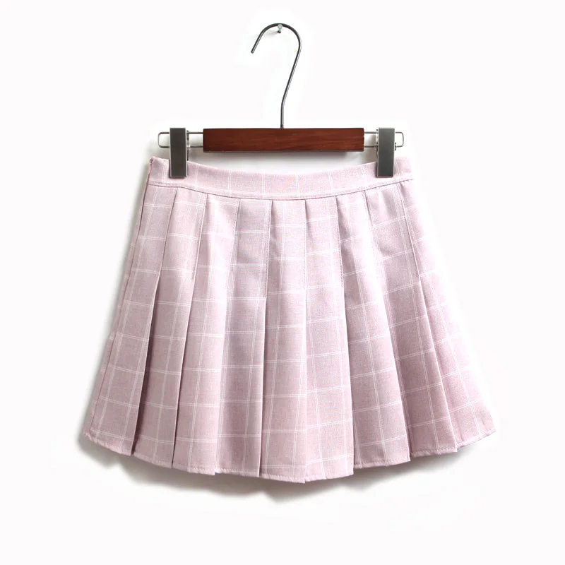 Милая клетчатая юбка в складку, Женская мини-юбка с завышенной талией в консервативном стиле, винтажная черно-белая розовая Милая школьная Униформа с юбкой - Цвет: Pink