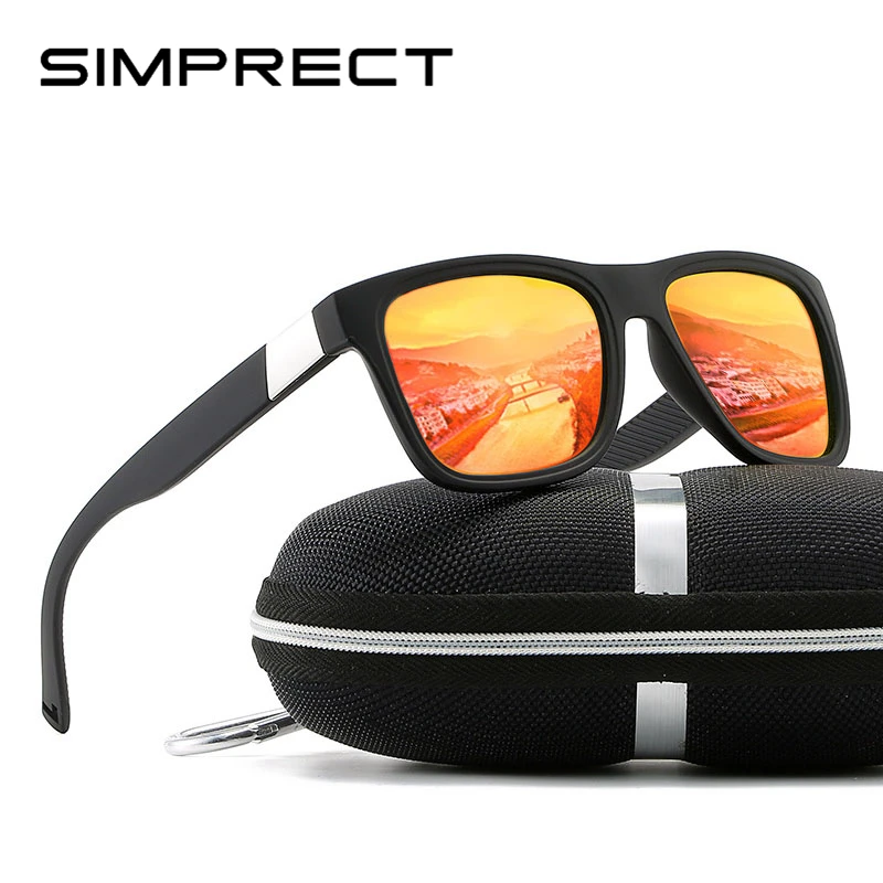 

SIMPRECT 2019 Square Polarized Sunglasses Men High Quality UV400 Driving Sun Glasses Classic Black Mirror Brand Design Sunglass