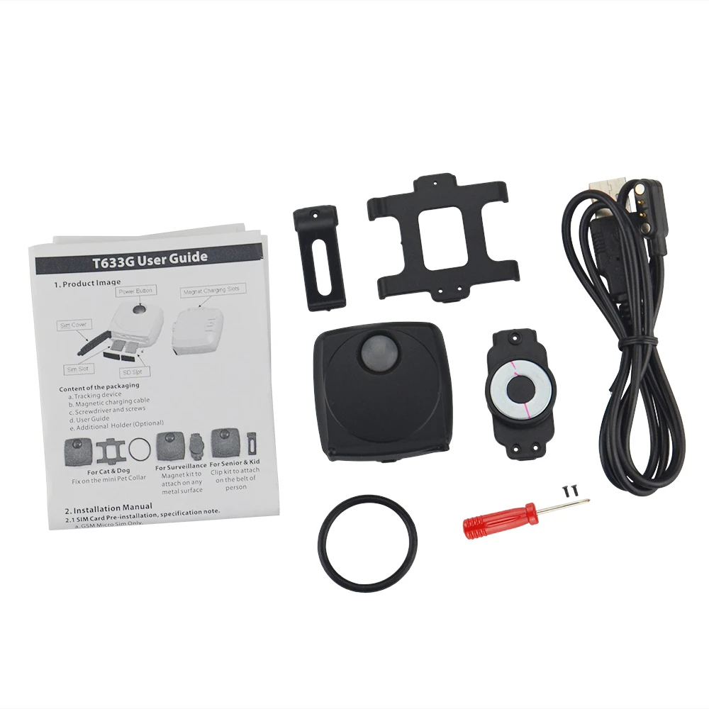 Black Mini GPS Tracker Locator with Rechargeable Battery APP Tracking for Kids Personal SOS Alarm