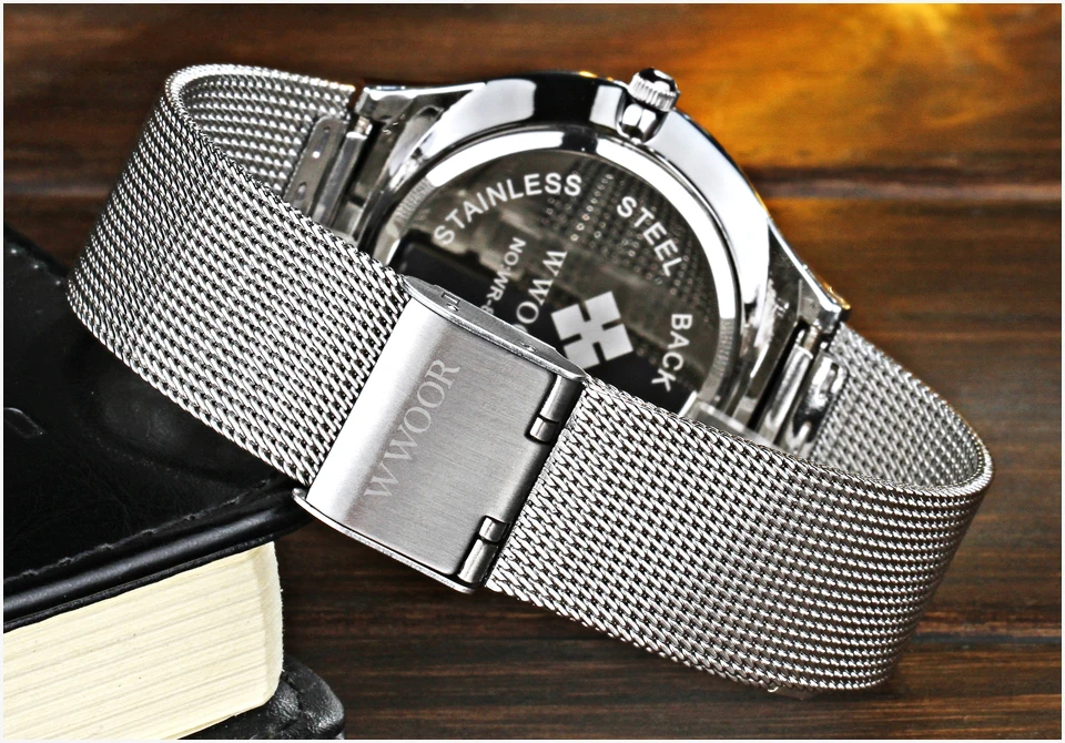 Мужские часы Топ бренд класса люкс WWOOR простой тонкий Дата кварцевые часы мужские наручные часы бизнес черный сетка мужские часы Relogio Masculino