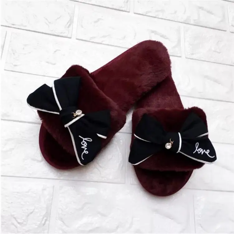 Sandalias rasteiras femininas/ г. женская обувь со стразами и бантом-бабочкой, домашние тапочки без задника, меховые шлепанцы, zapatos mujer, черный terlik - Цвет: 3