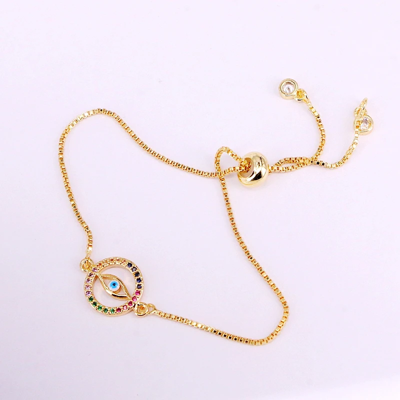 

3PCS, Beautiful Rainbow Charm Bracelet Multi CZ Zirconia Eye Femme Copper Chain Bracelets & Bangles for Women Jewelry