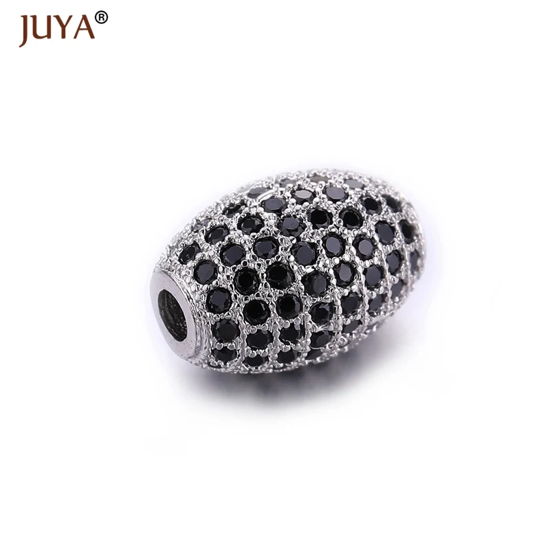 

Beads For Jewelry Making Top Quality Copper Metal Inlay AAA Black CZ Rhinestone Oval Beads For DIY Bracelet Necklace Accessories