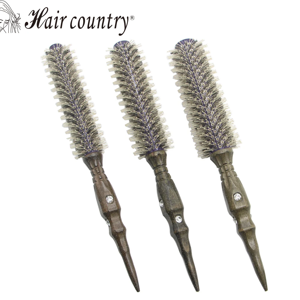 Roll Round Comb Brush Hair Care Tool Wood Handle Natural Bristle Curly