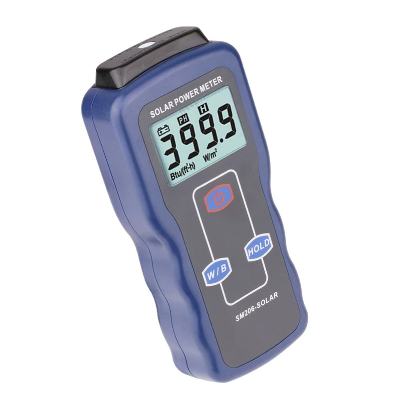 US $57.49 Brand Solar Power Meter Digital Solar Radiation Detector Optical Solar Research Glass Sun Light Intensity Data Peak Hold SM206