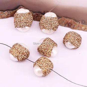 

10Pcs pearl loose beads, pave golden rhinestone connectors bead, jewelry accessories