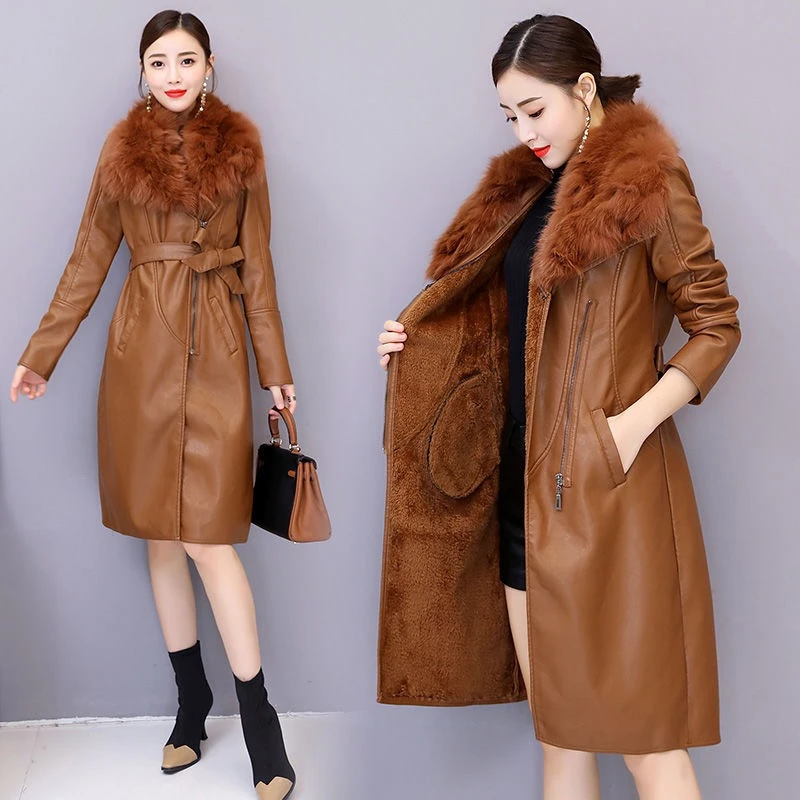 Winter Commute Long Sleeve Elegant Slim Leather Jacket Female Clothing Chaquetas Mujer Manteau Femme Hiver Coat Women - Color: Khaki