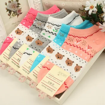 

ZDL-200 Animal Funny Cute Women Bear Short Sock Cartoon Cotton Ankle Socks for Women 10 pairs