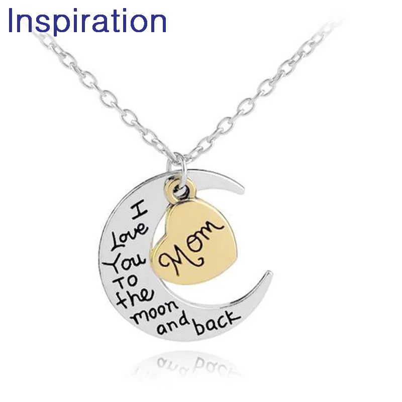 

Hot Selling Heart Jewelry I love you to the Moon and Back Mom Dad Pendant Necklace Mother Day Gift Wholesale Fashion Jewelry