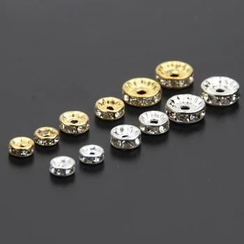 

500pcs/pack Gold/Silver Color Crystal Rhinestone Beads 6mm 8mm 10mm Rondelle Spacer Beads For Bracelet Jewelry Making DIY