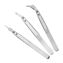 3 шт Анти-статический Нержавеющая сталь Керамика Пинцет Набор Изогнутые Прямой наконечник Точность Пинцет изоляцией термостойкие ручной инструмент
