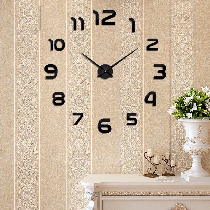 Новых творческих настенные Стикеры 3D большое количество часы зеркало DIY моды Mute
