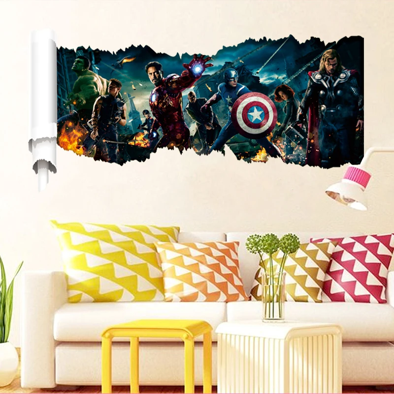 90*50 см 3D популярная мультяшная Наклейка на стену с изображением Капитана Америки красивые мальчики любят детскую комнату супер герой подарки на день рождения