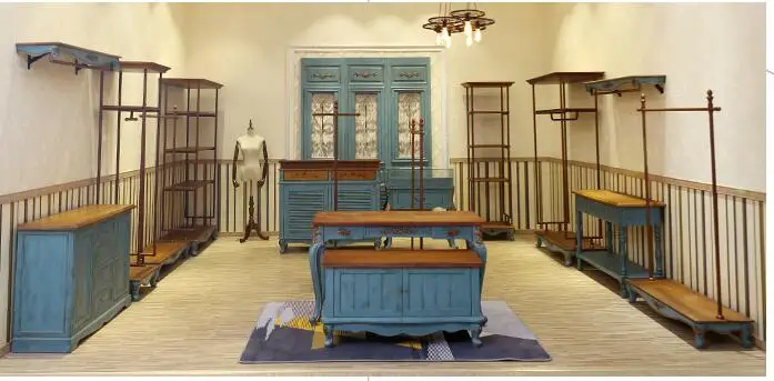 

Gold hanger display rack for men and women's wear in new fashion clothing store.
