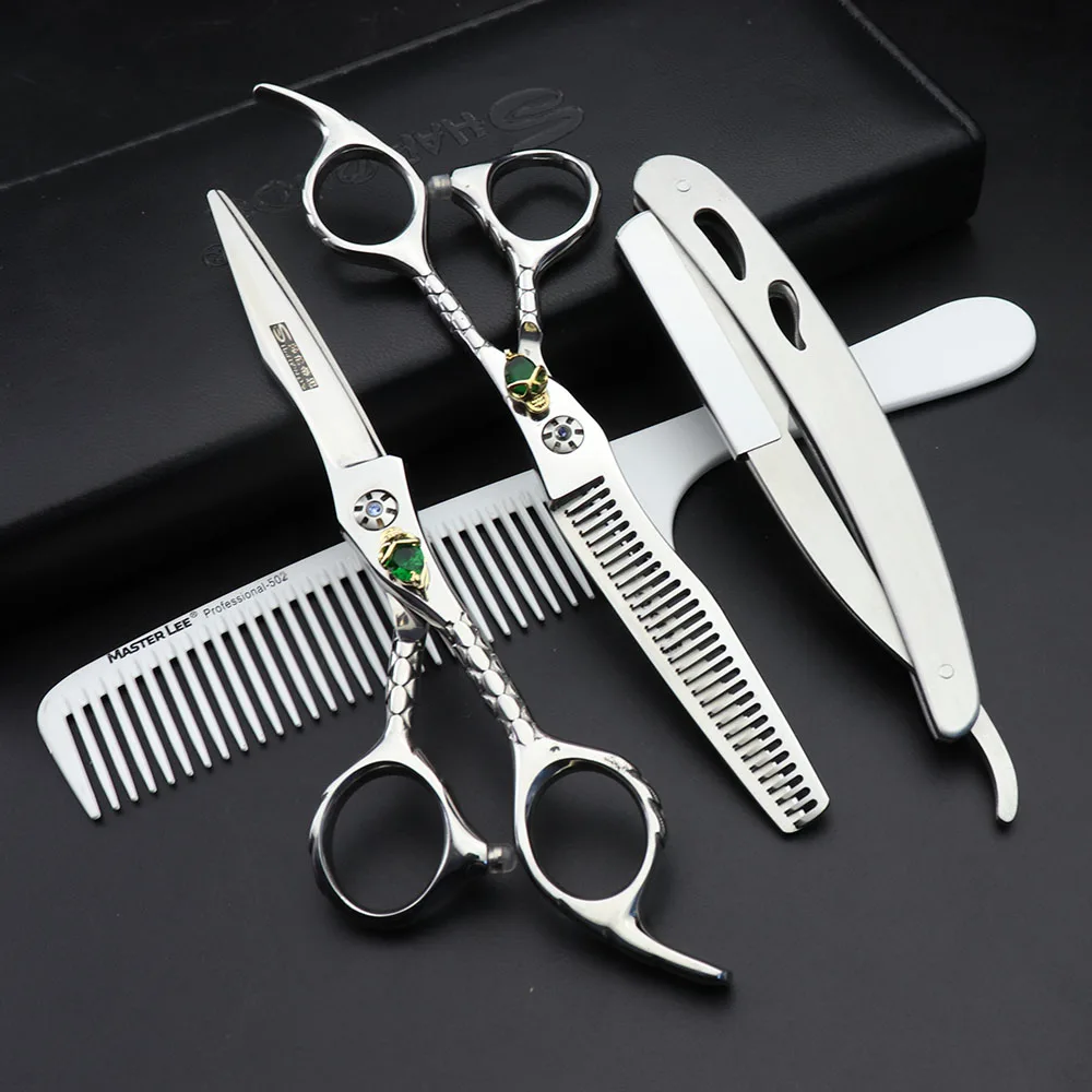 6 inch Japan 440c Sharp Hair Salon Barber Thinning Scissors Razor Set