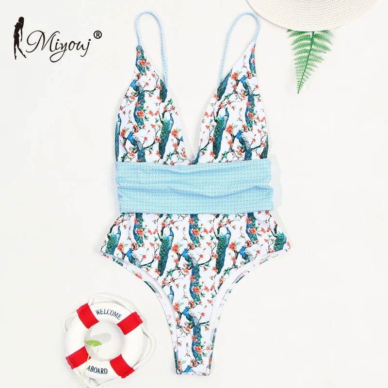 Miyouj-Floral-Printing-One-Piece-Swimsuit-Sex-Deep-v-Swimwear-Women-Bandage-Box-Lace-Up-Swimsuit