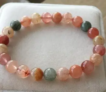

free shipping 8-8.5mm Natural Color Rutilated Quartz Stretch Crystal Beads Bracelet