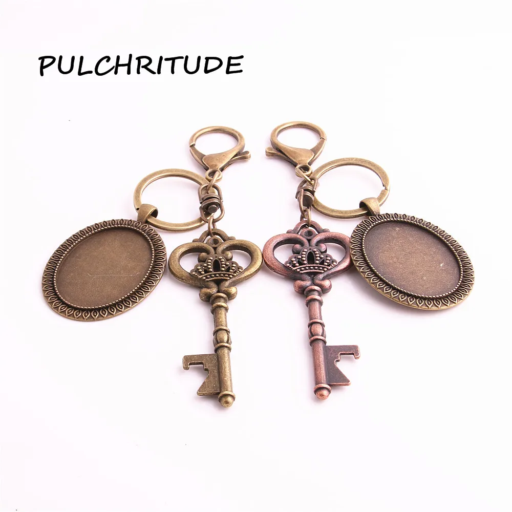 

PULCHRITUDE Metal Alloy Antique Bronze Copper 2pcs Diy Keychain bottle opener Fit 30*40mm oval Cabochon Diy Jewelry MakeC1726