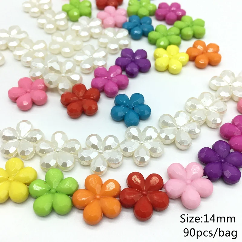

Meideheng Acrylic Solid colorful ABS Pearl five petals section flowers for Jewelry accessories making Earrings 14mm 90pcs/bag