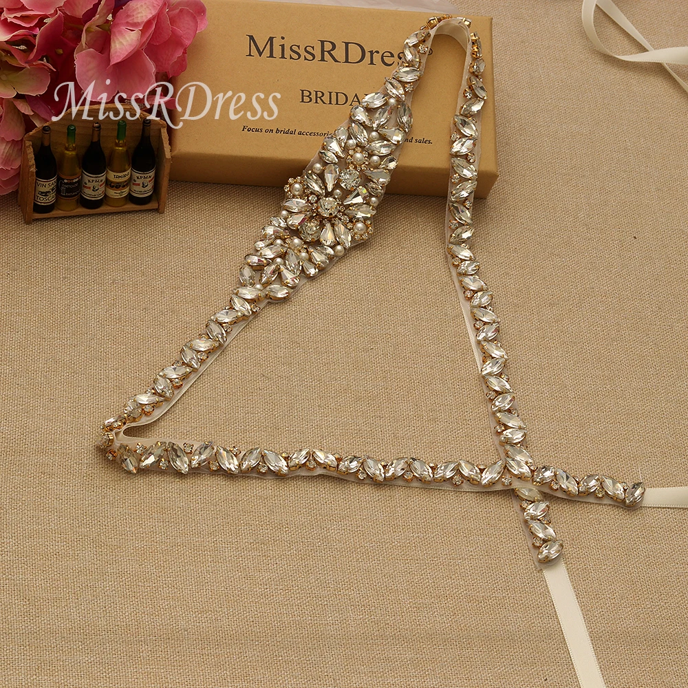 MissRDress длиной 90 см стразы свадебный пояс Кушак Gold Diamond свадебный цветок с кристаллами поясом для свадебных платьев JK858