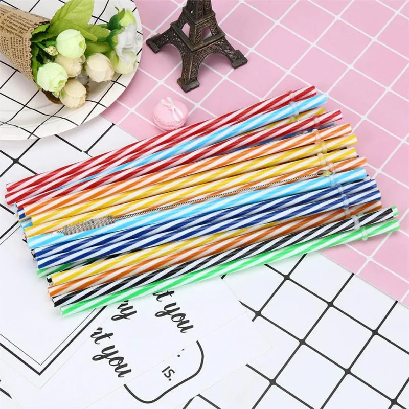 

25 Pc/Lot Reusable Biodegradable Distored Color Beverage Hard Plastic Stripe drinking Straws with high quality free shipping M3