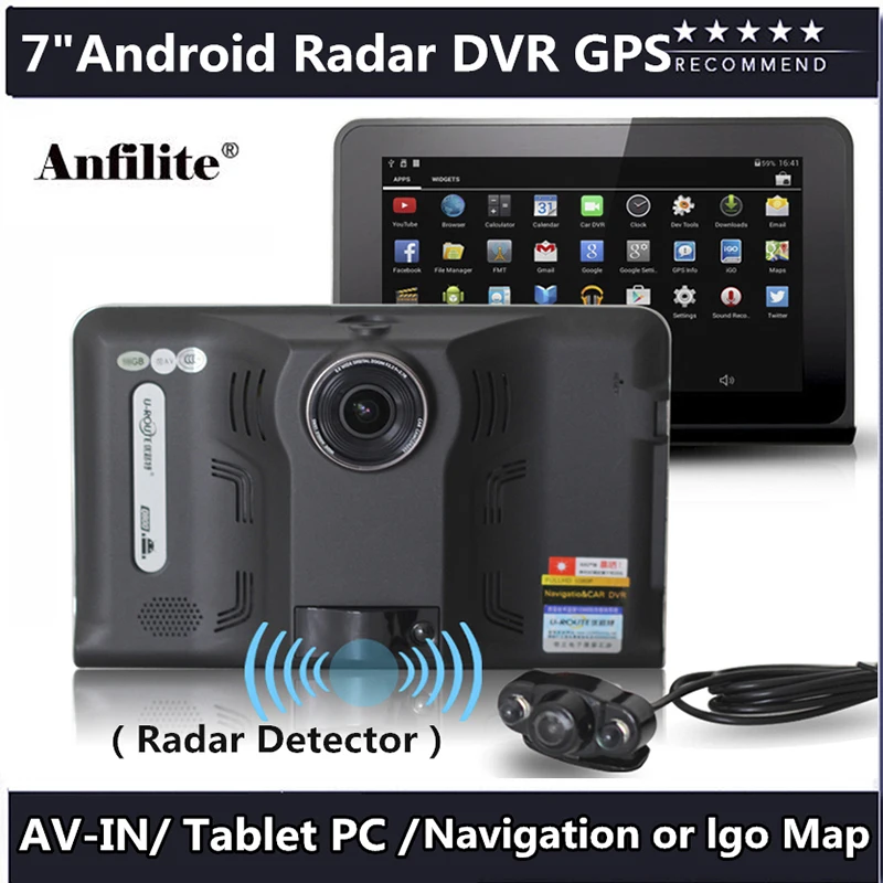 Anfilite 7 дюймов 800*480 Android wifi 512M RAM 16GB Автомобильный видеорегистратор с GPS навигацией и