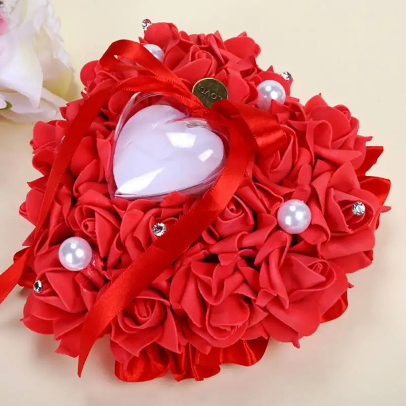 

Sweet Wedding Decor Heart-shape Flowers Valentine's Day Gift Ring Pillow Cushion for Wedding Ring Box Pillow Bridal Ceremony