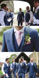 Британский стиль две кнопки темно-мужчин Slim Fit костюмы Нотч Groomsmen смокинги Жених Мужские Блейзер для свадьбы (куртка + брюки + жилет)