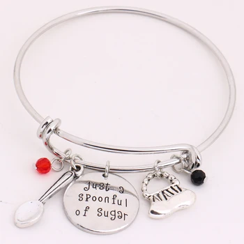 

2018 Mary Poppins Returns Bangle"just a spoonful of sugar"Pendant Girls Fairy Tale Jewelry Crystals Charms Bracelets Wholesale