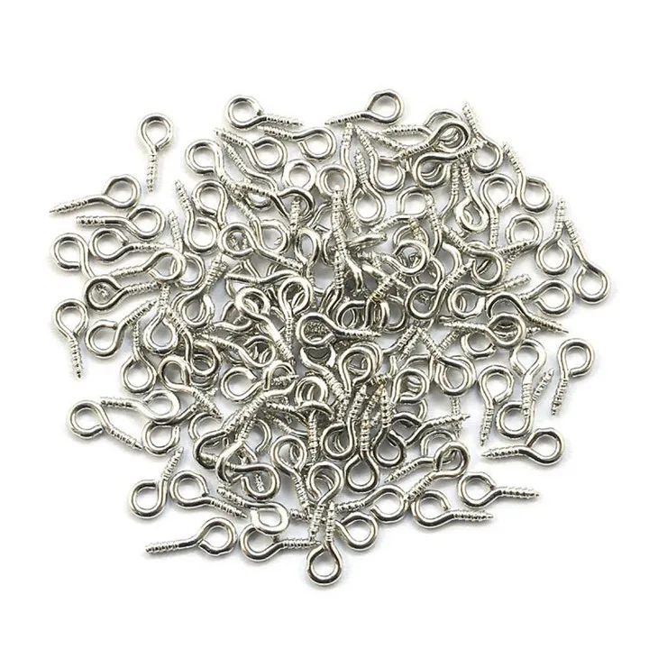 200pcs 4x9mm Mini Eye Screw Hooks Clasps Eye Pin Round Head Ring Self-tapping Thread Hook Pendant DIY Jewelry Making Accessories