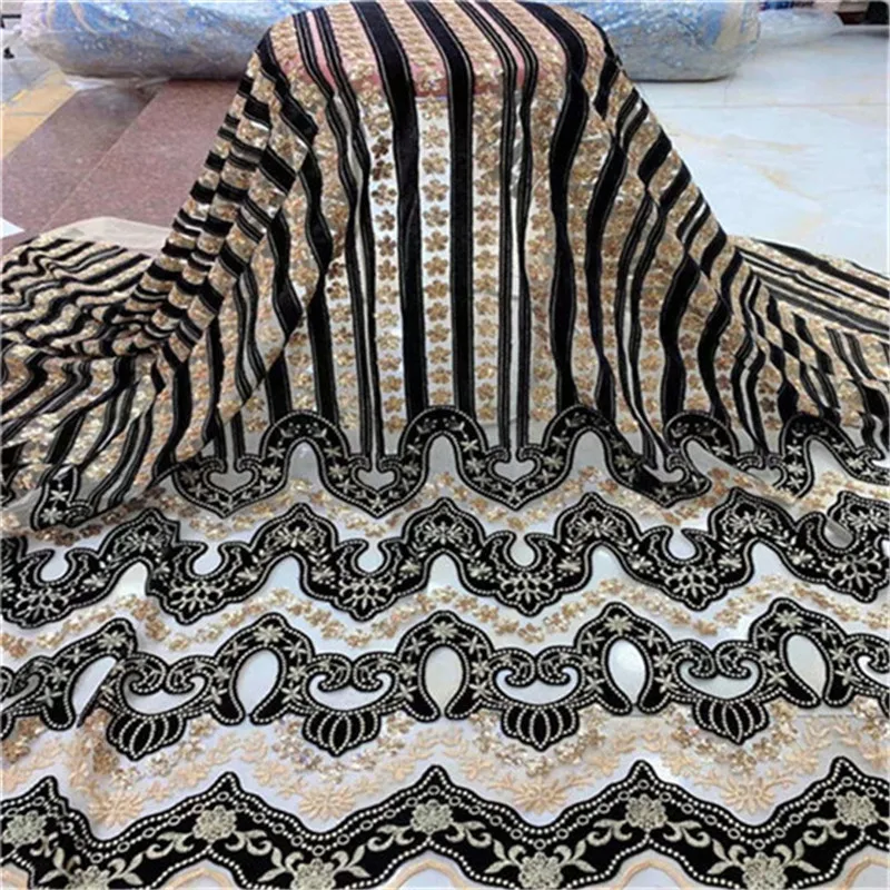 

2019 Latest Velvet Lace Fabric With Sequins High Quality African Lace Fabric 5yards African French Net Lace Fabric For Wedding