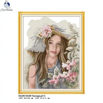 

Joy Sunday Cross Stitch 11CT 14CT Teenage Girl 2 Patterns Large Living Room Decoration Grid Embroidery kits Manual Needlework
