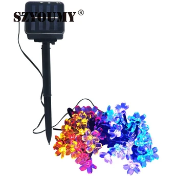 

SZYOUMY 50 LEDS 7M Peach Flower Solar Lamp Power 8 Mode LED String Fairy Lights Solar Garlands Garden Christmas Decor Outdoor