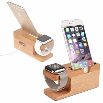 

2 In 1 Charging Base Bracket For Apple Watch Bamboo Wood Charging Dock,Cradle Holder for iPhone Series/Tablet 3C03