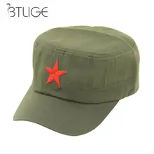 Военная Униформа Кепки Красной вышивкой звезды Кепки военная шляпа от солнца Армейский зеленый плоский головные уборы для мужчин и женщин Винтаж костной ткани для мальчиков и девочек