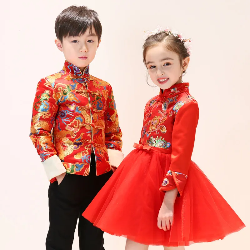 

Tang Costume Children's New Year's Festive Baby 2019 Chinese Style Boy Thickening Coat National Clothing Winter Girls Tutu Dress