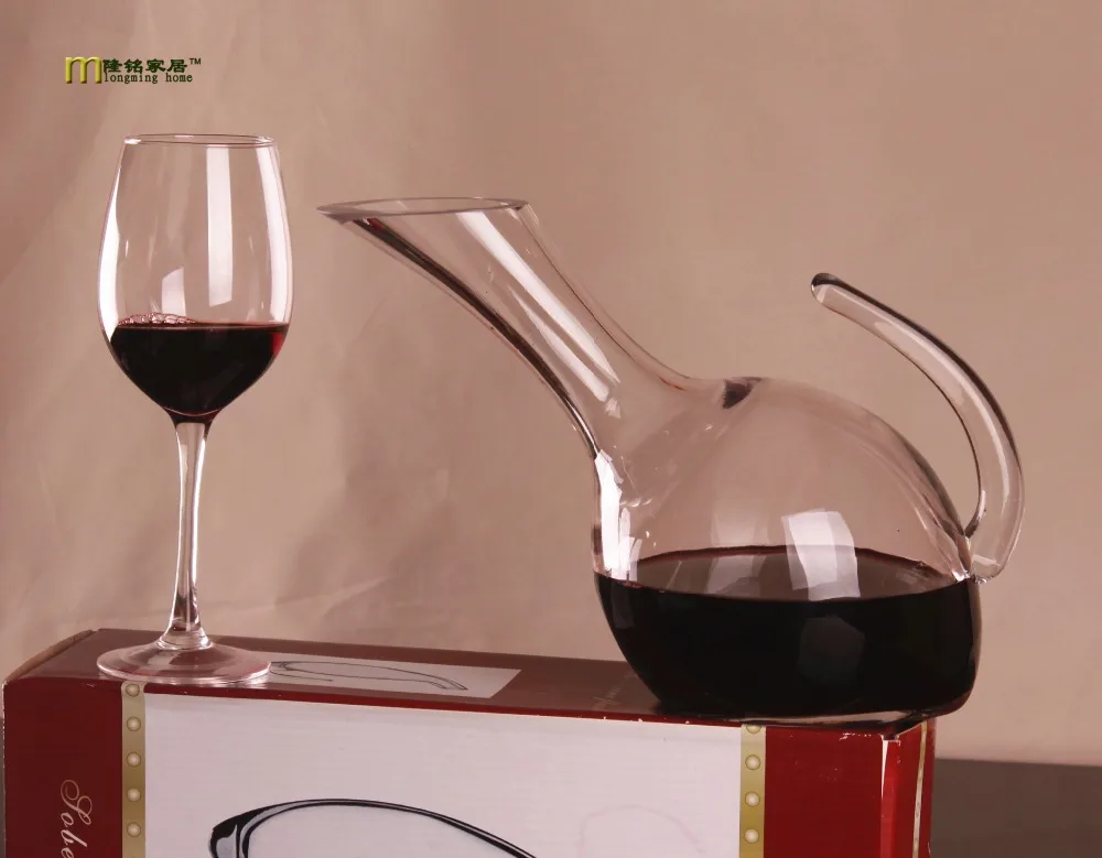 1 PC Longmint Rumah 1000 ml Wadah Kaca Cerat Decanter Anggur Aerator Anggur Dispenser Botol Jug Carafe dengan Menangani Anggur JS 1106