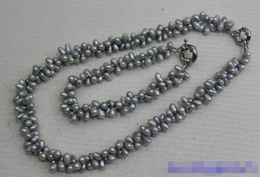 

Jewelry 001523 2strand Gray Freshwater pearl set 4x6mm 8.5&18INCH Alloy "Handmade