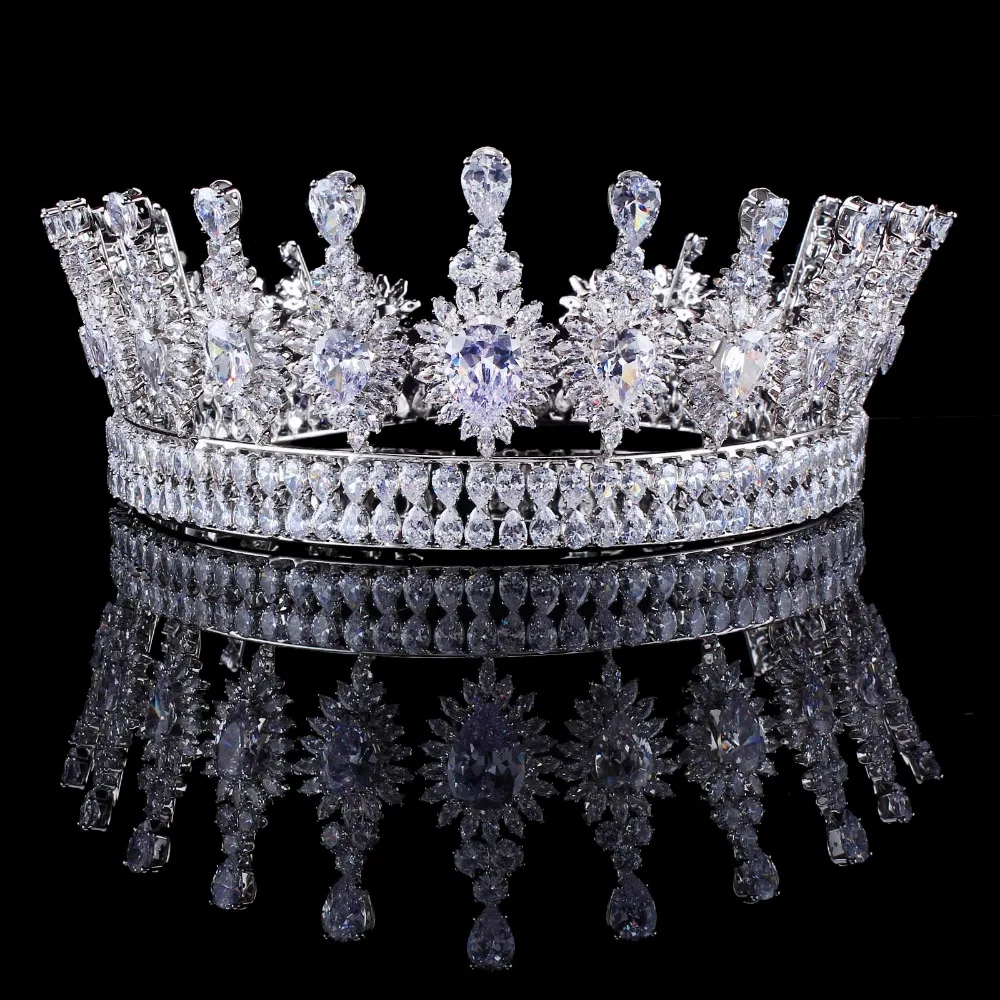 

Luxury Zircons Elegant Marquise Cut Cubic Zirconia Flower Bridal Wedding Queen Crown Tiara Hair Jewelry For Brides
