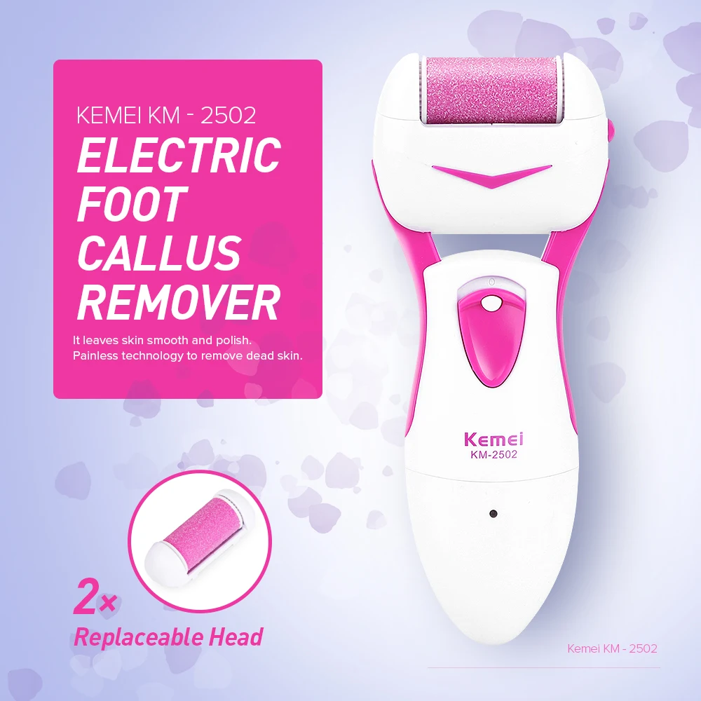 

Kemei Electric Foot Care Tool Dead Skin Removal Pedicure Foot file Exfoliator Heel Callus Remover with 2 Replaceable Heads