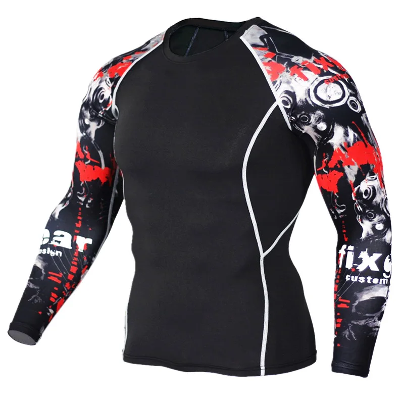 

Men Women Fitness Long Sleeve Cycling Base Layers Men Bodybuilding Skin Tight Thermal Compression Shirts MMA Workout T shirt