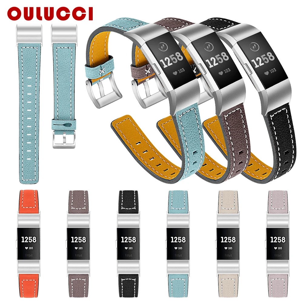 Oulucci кожаный ремешок Замена сменный fitbit charge 2 полосы Смарт часы для фитнеса с fit bit