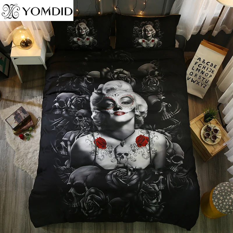 

3D Skull Bedding Set Halloween Bedding Set marylin monroe & Skull Duvet Cover pillowcase Set Twin Full Queen King Bed linens set