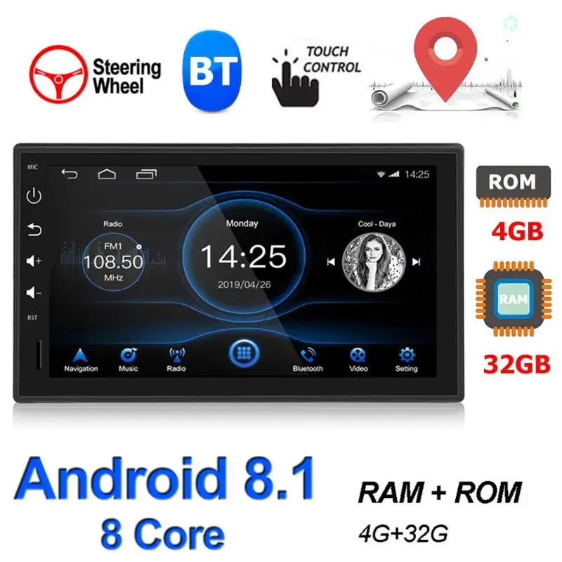 Excellent Universal Car Multimedia Player 2 Din Android 8.1 Car Radio Octa Core Stereo 4G+32G GPS Stereo WIFI Bluetooth RDS Audio 2