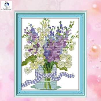 

JoySunday crossstitch kits needlework Flowers Floral Vase Orchid 14CT 11CT cottonfabric deco painting gift art factory wholesale