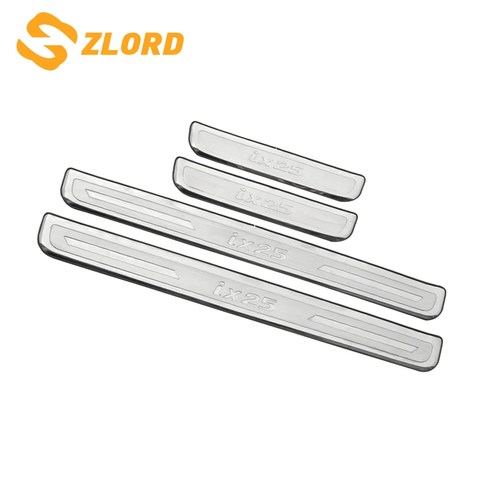 

Zlord Stainless Steel 4Pcs/Set Car Door Sill Scuff Plates Sticker Fit for Hyundai Creta Ix25 2015 - 2019 Accessiores