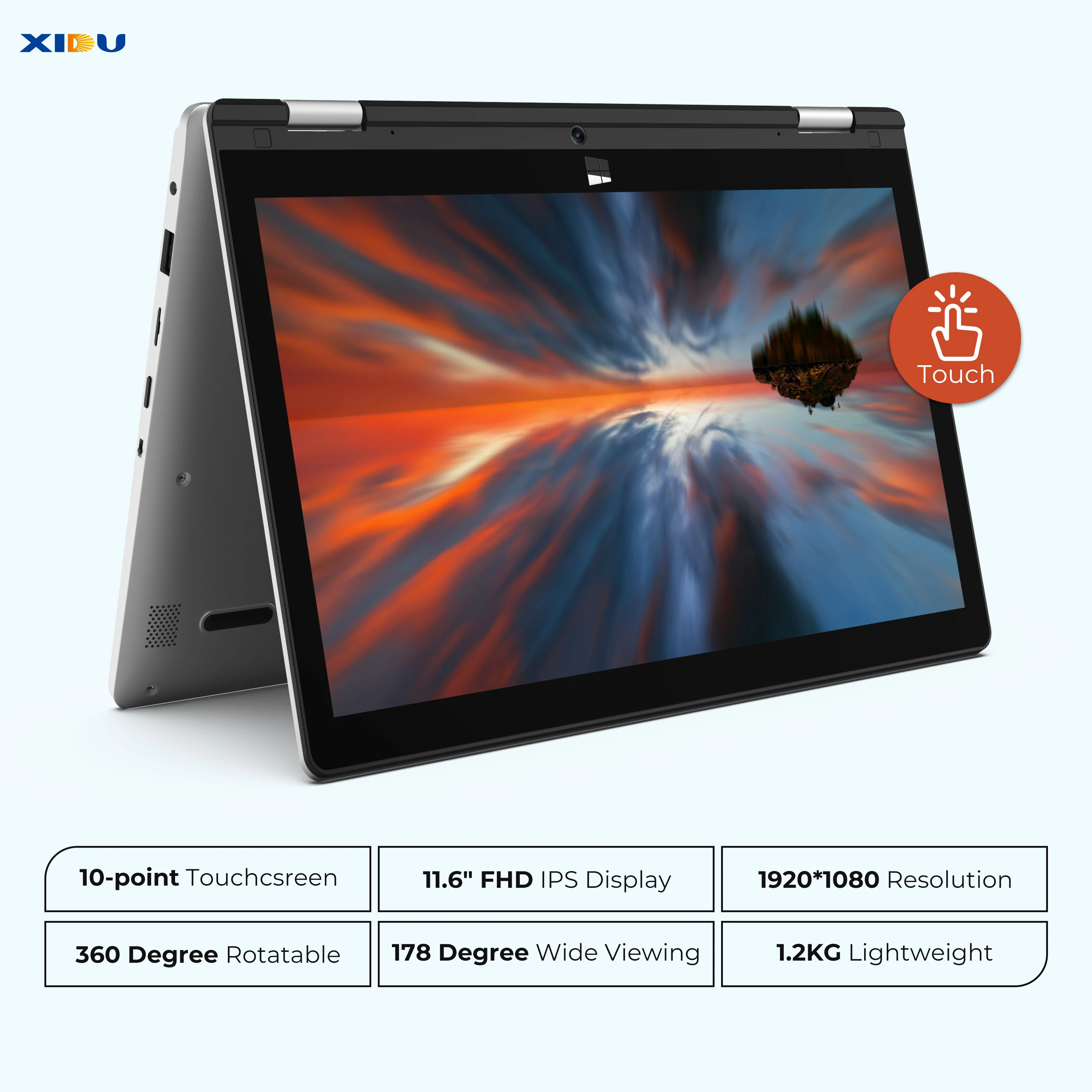 

2-in-1 Convertible Intel Atom 1080 IPS Touchscreen Laptop 11.6 Windows 10 Ultraslim Notebook 4GB RAM 64GB ROM 128GB Micro SD