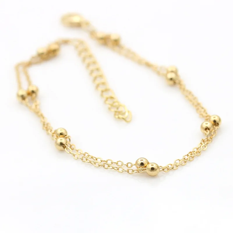 European and American hot jewelry metal foot ring double-layer chain bead foot chain anklets for women