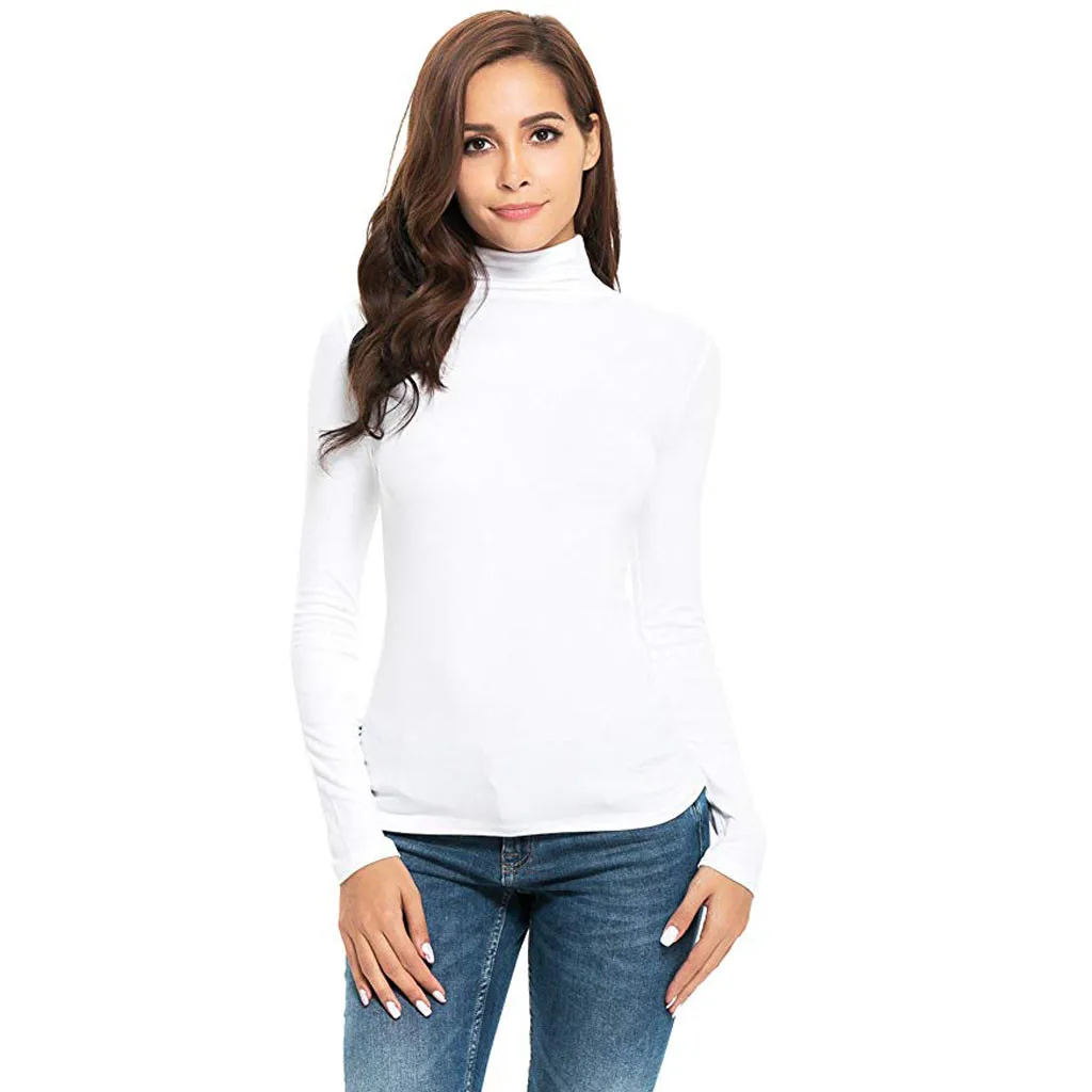 

Jaycosin tops new fashion women's long-sleeved high-neck solid color T-shirt tops Slim casual outdoor shirt tops